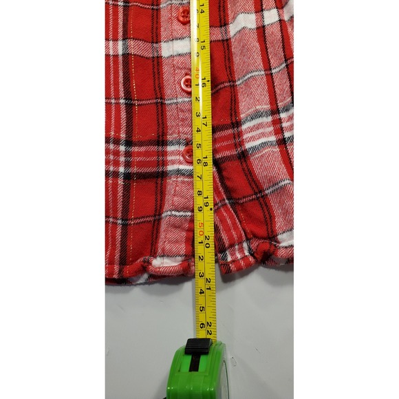 Justice‎ Red Plaid Sparkle Flannel Shirt Kids Size 14 Embellished Pocket - Picture 4 of 8
